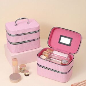 1pc Pink Texture Portable Large Capacity Multi-Layer Storage Bag